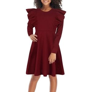 Girls longsleeve Burgundy red dress